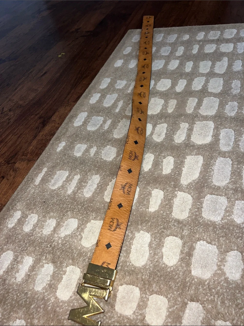 MCM Reversible Leather Belt in Black and Tan with Gold M Buckle